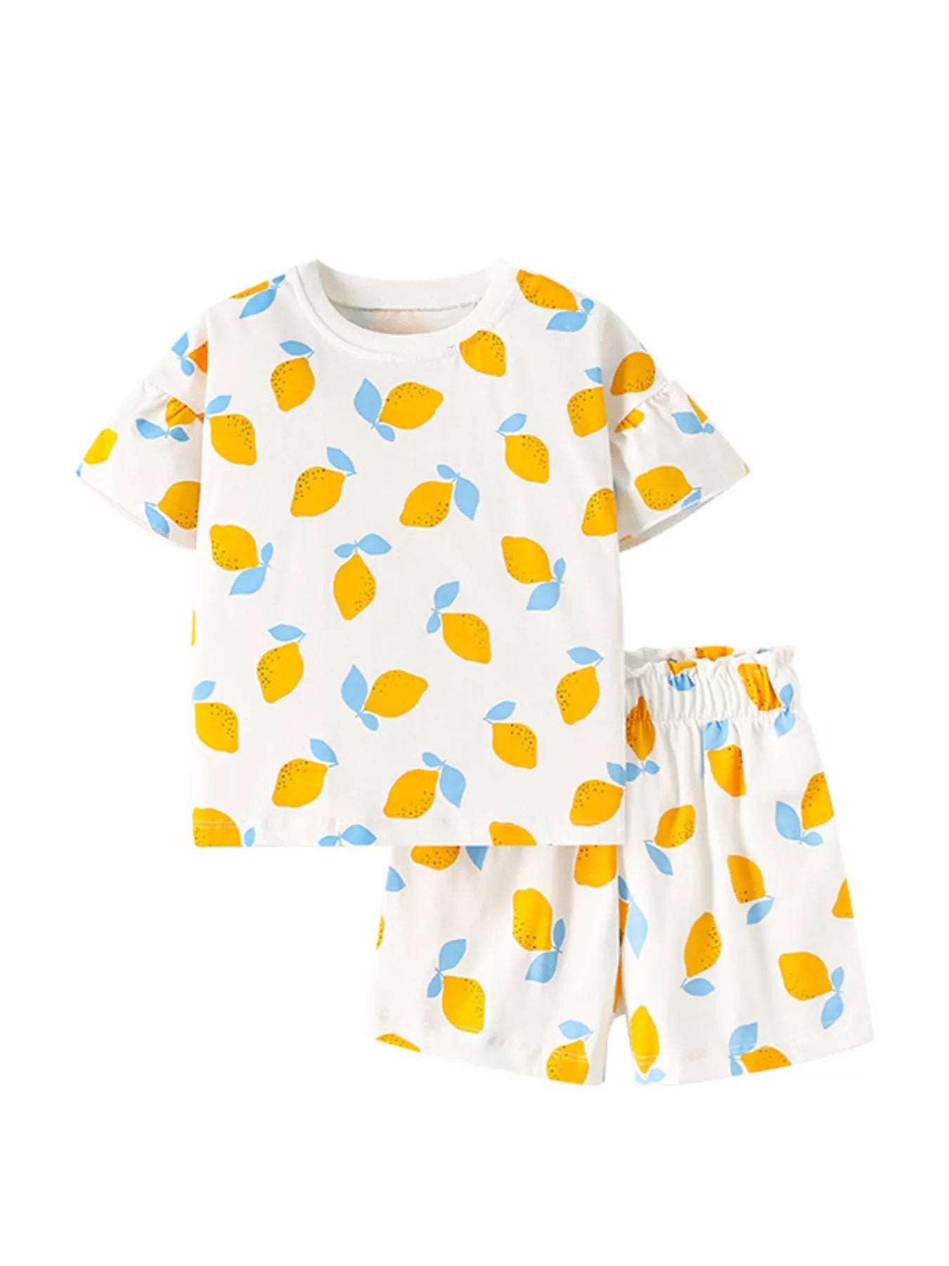 Children's Lemon Print Ruffle Sleeve Top and Shorts Set