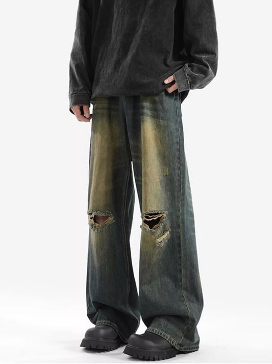Men's Full Size Distressed Wide Leg Jeans Plus Size