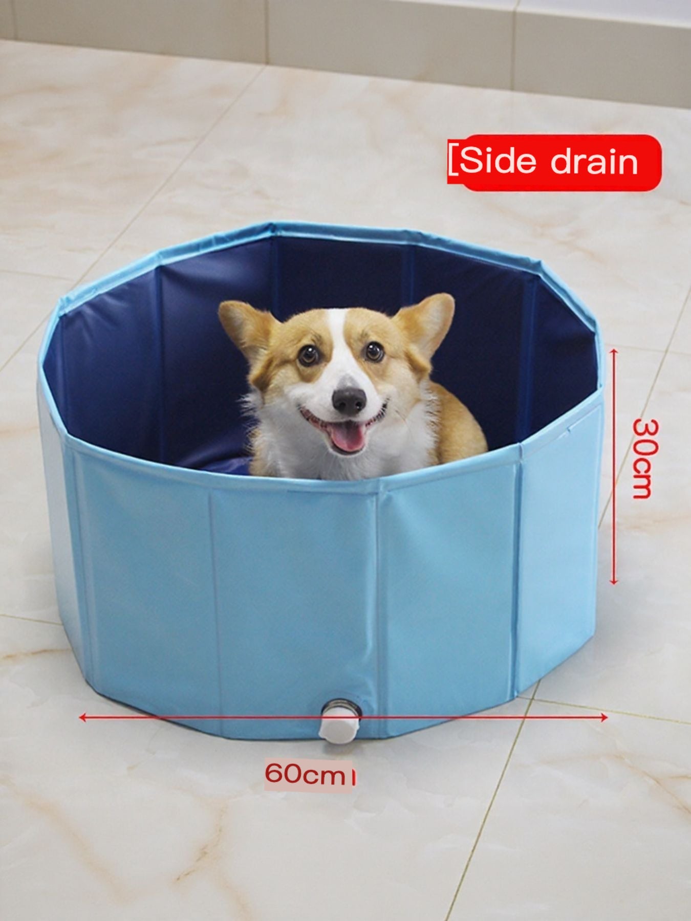Foldable Pet Bath Pool with Side Drain