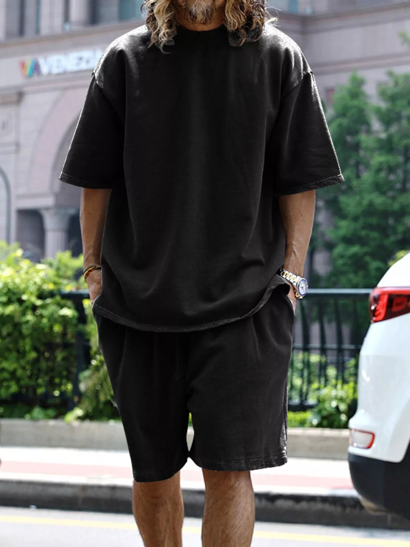 Men's Full Size Relaxed Fit T-Shirt & Shorts Set Plus Size