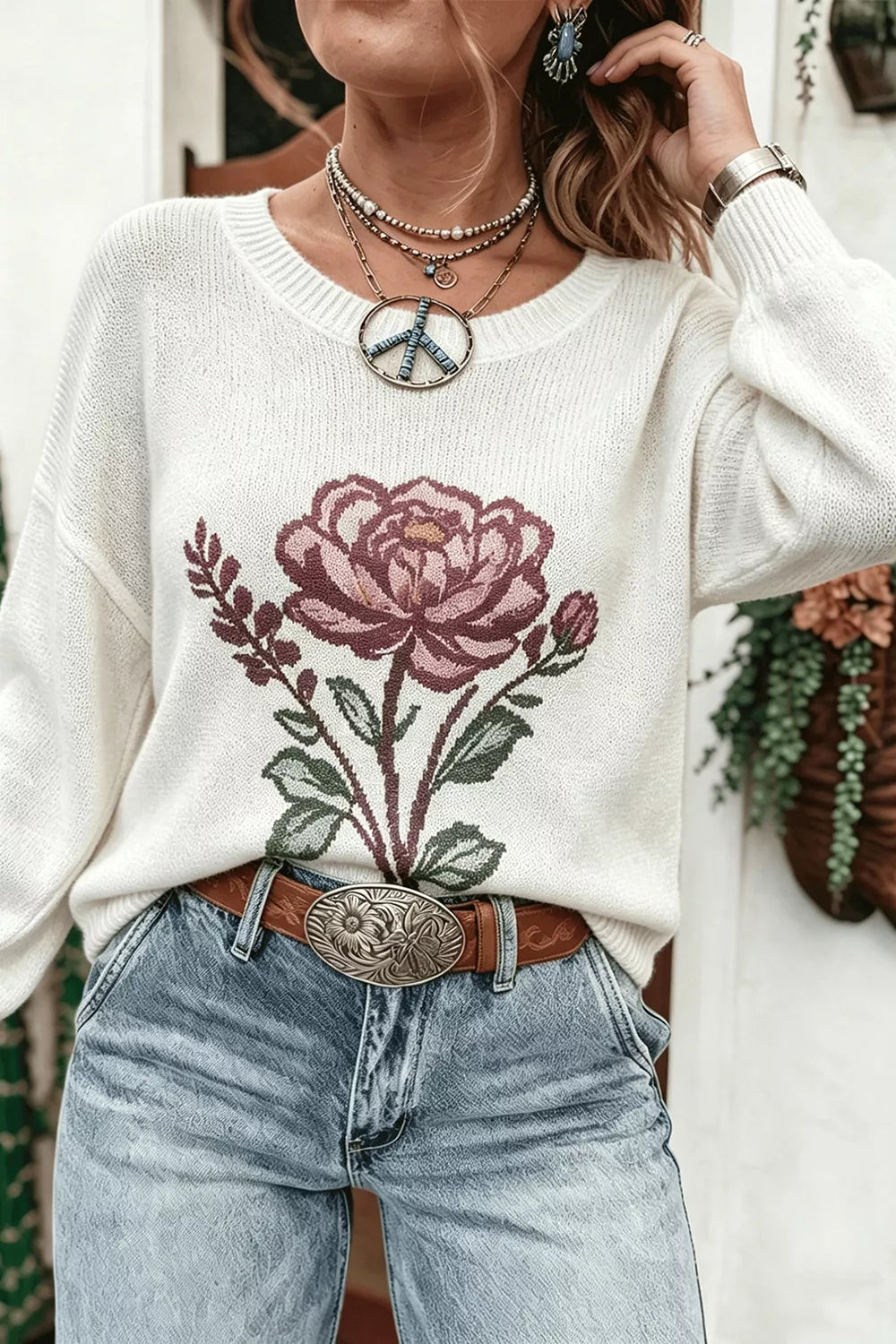 Rose Dropped Shoulder Sweater