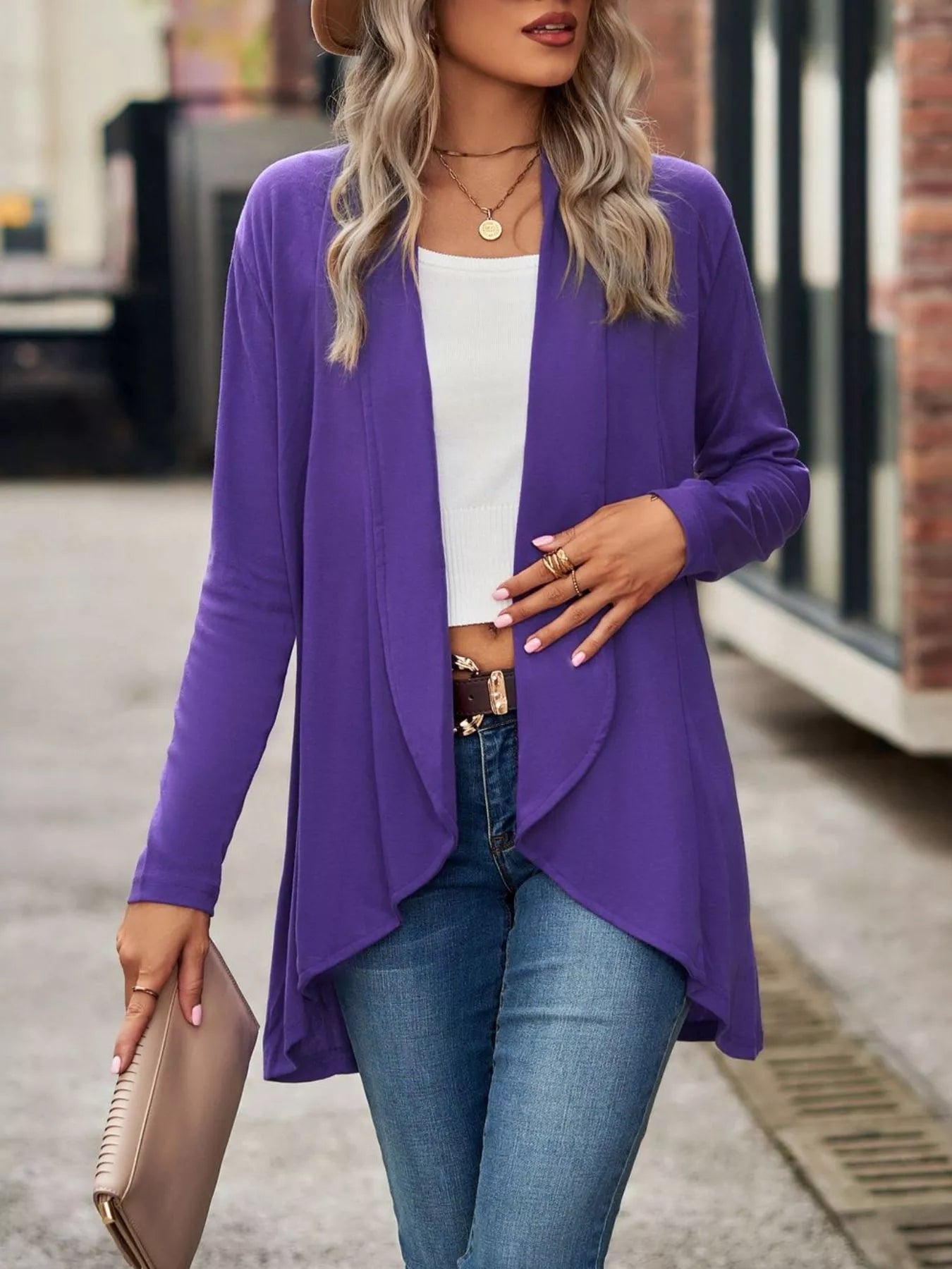 Open-Front Dropped Shoulder Cardigan
