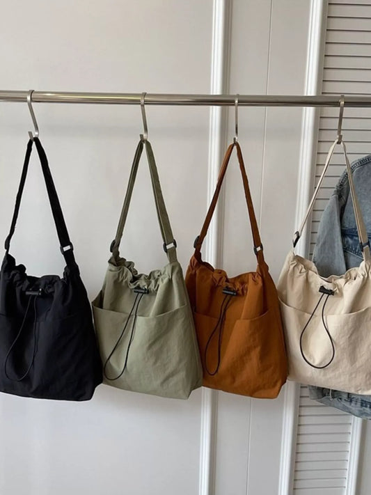 Drawstring Closure Canvas Crossbody Bag