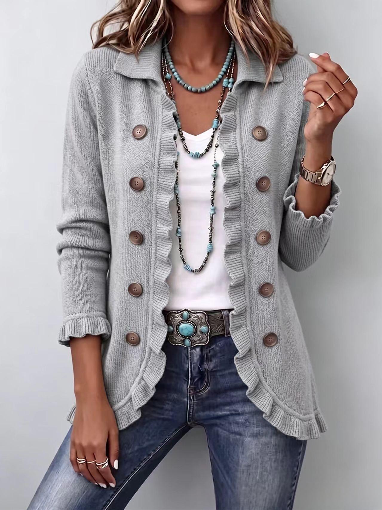 Women's Long Sleeve Cardigan – Solid & Leopard Print OL Commuter Style
