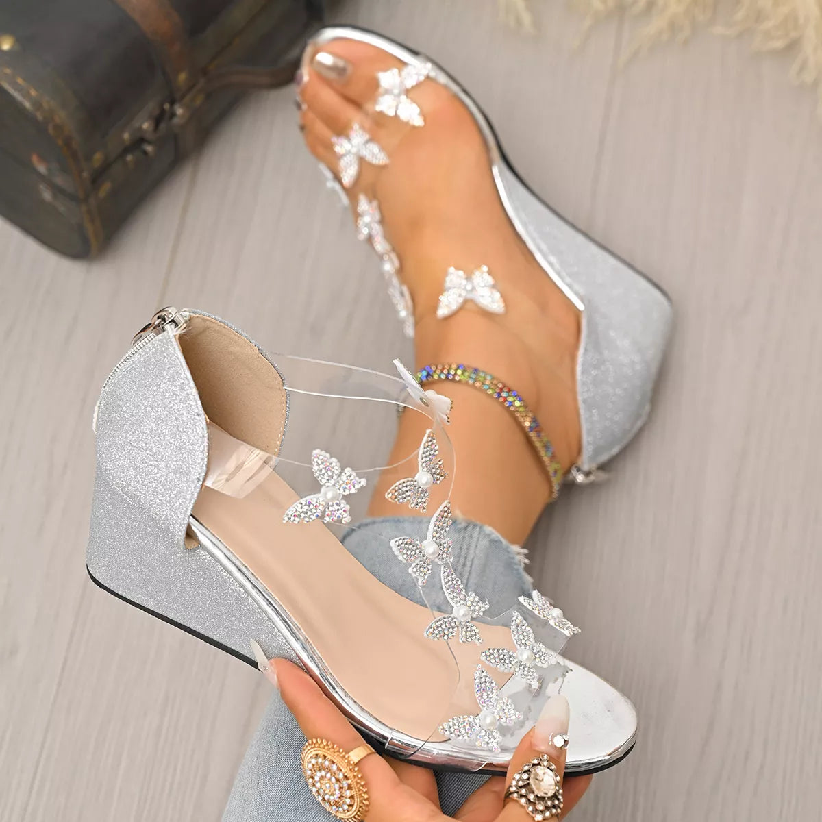 Butterfly Open Toe Wedge Sandals