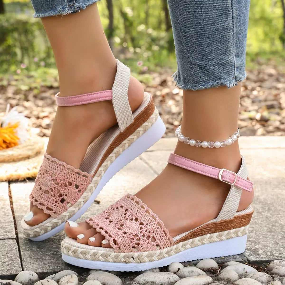 Crochet Espadrille Platform Sandals