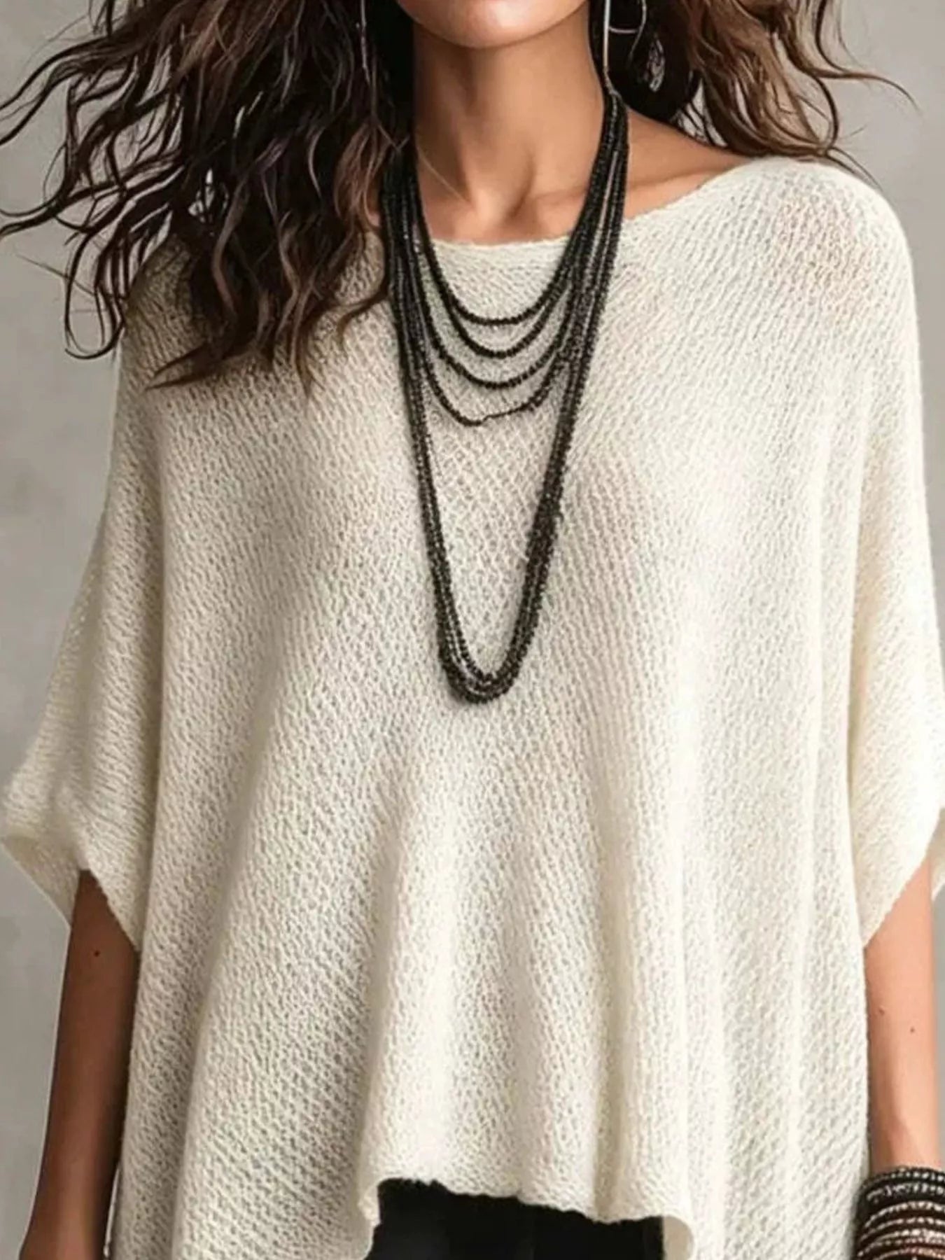Full Size Loose Knit Cover Up with Asymmetrical Hem Plus Size