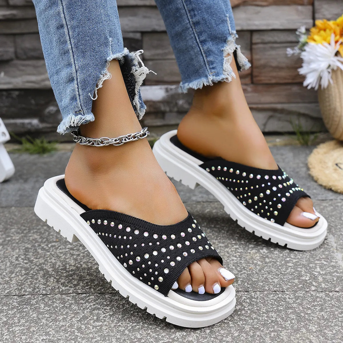 Rhinestone Open Toe Sandals