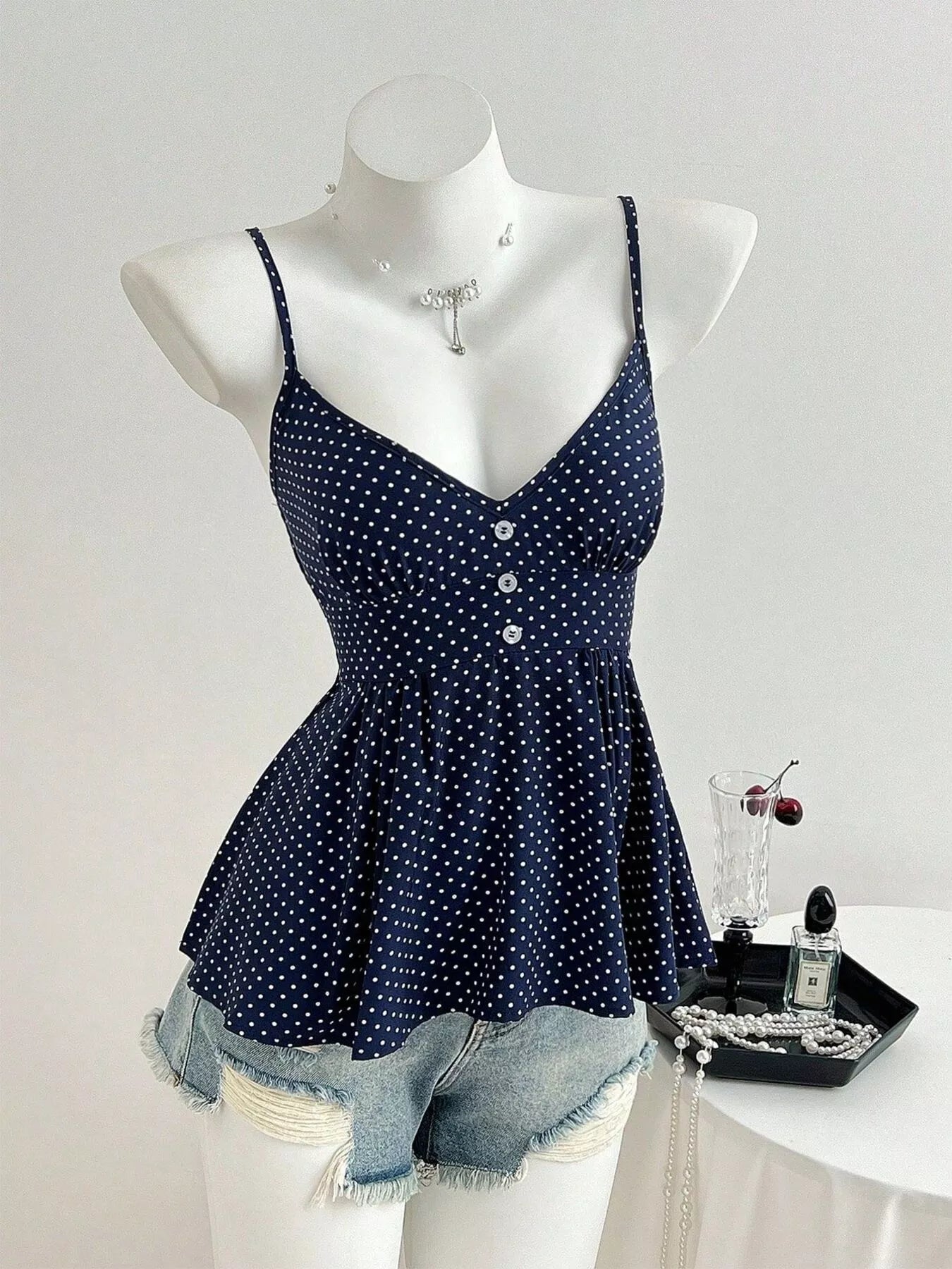 Polka Dot Peplum Cami