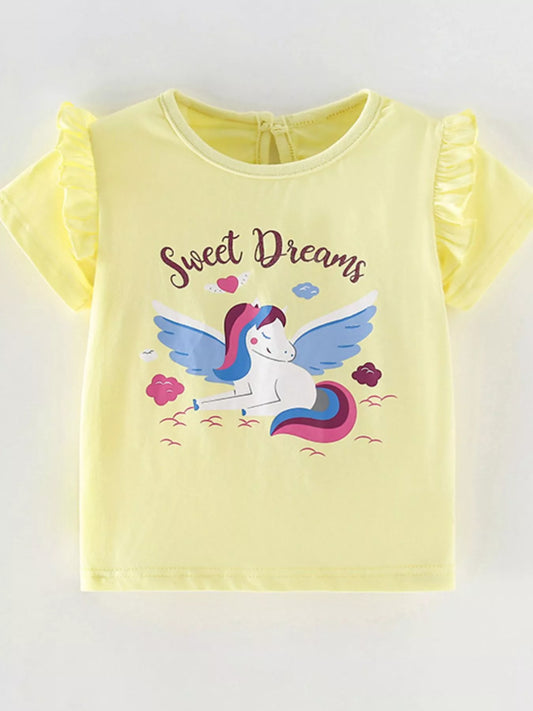 Children's Unicorn Graphic Ruffle Short Sleeve T-Shirt