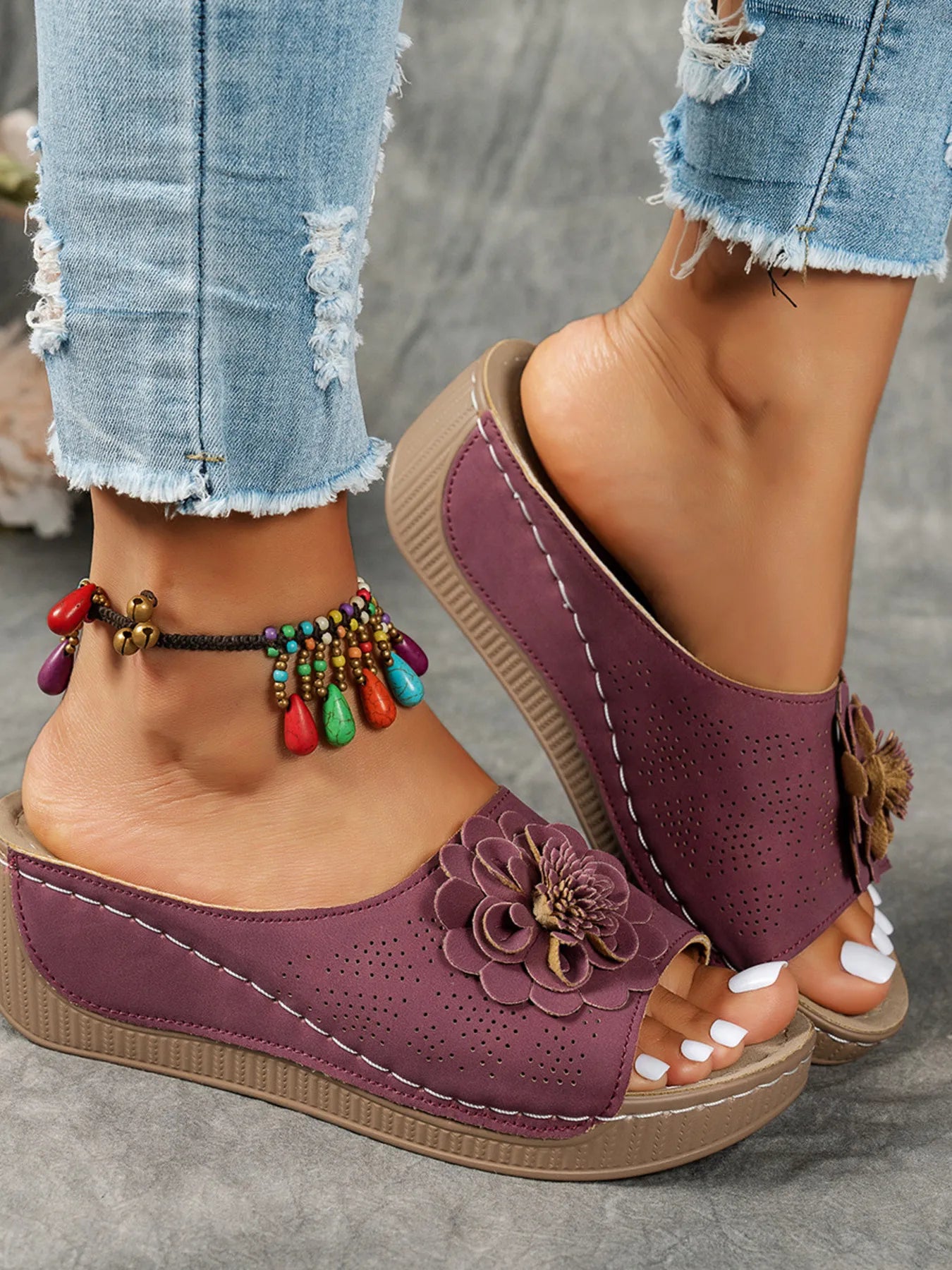 Flower Peep Toe Wedge Sandals