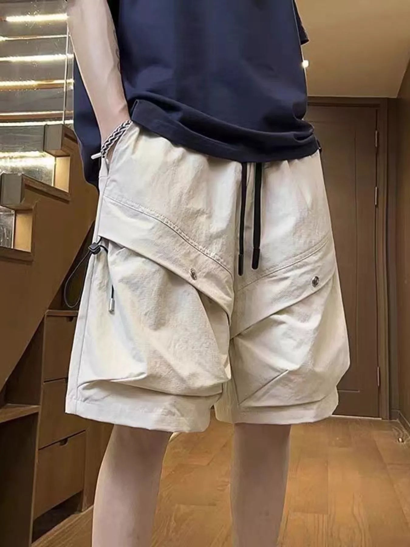 Men's Plus Size Casual Cargo Shorts with Drawstring