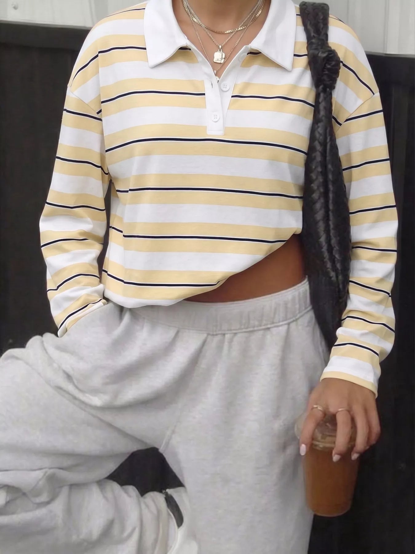 Striped Long Sleeve Polo Top