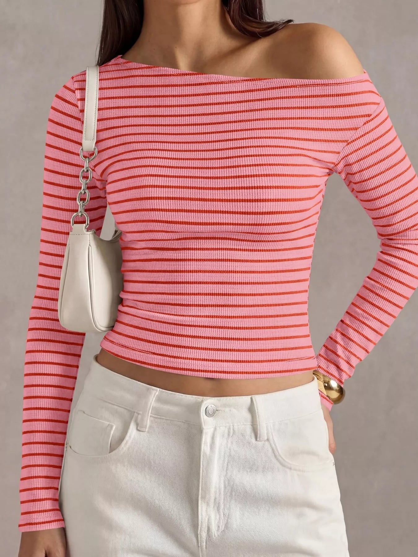 Striped Ribbed Long Sleeve T-Shirt