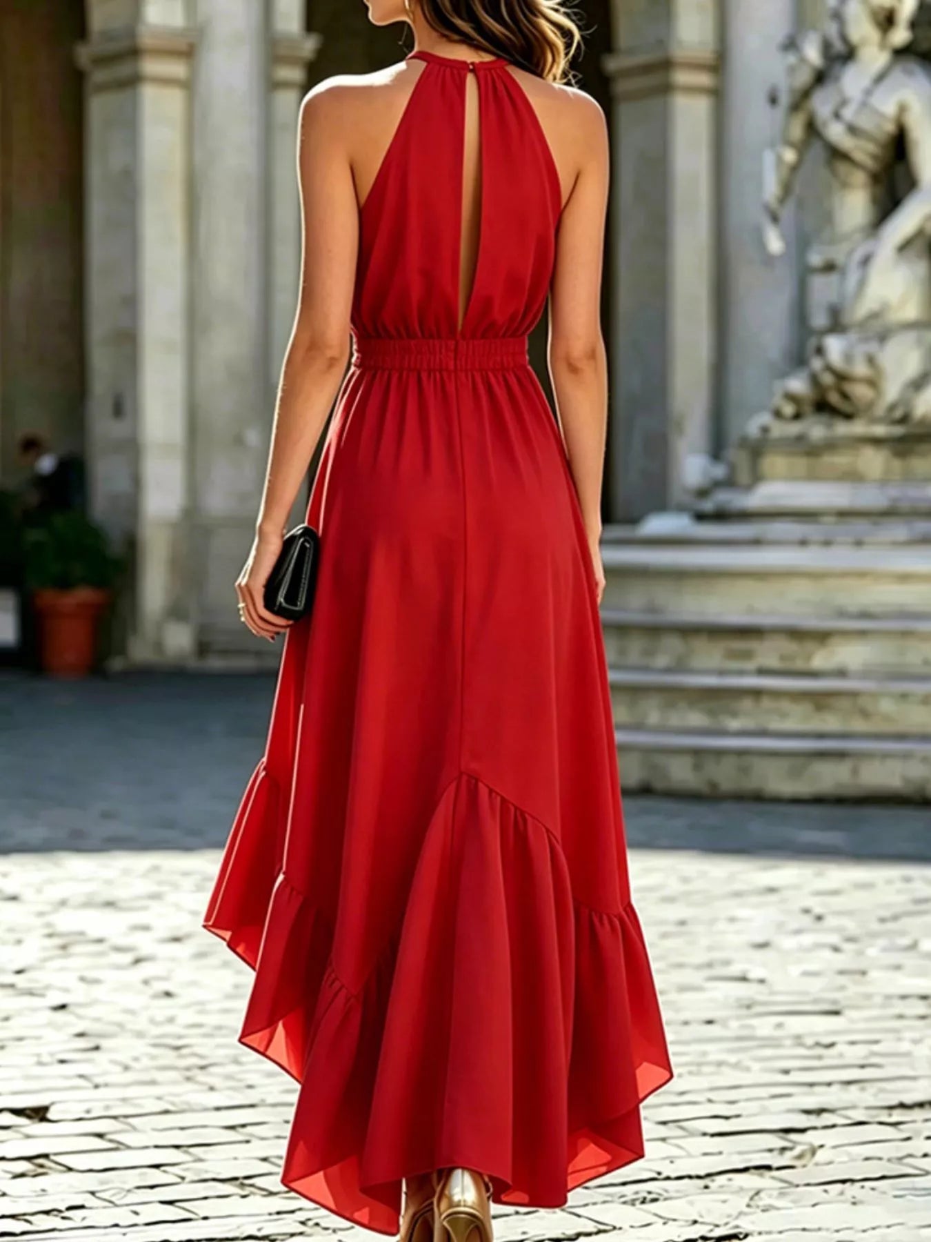 Ruffled High-Low Sleeveless Maxi Dress