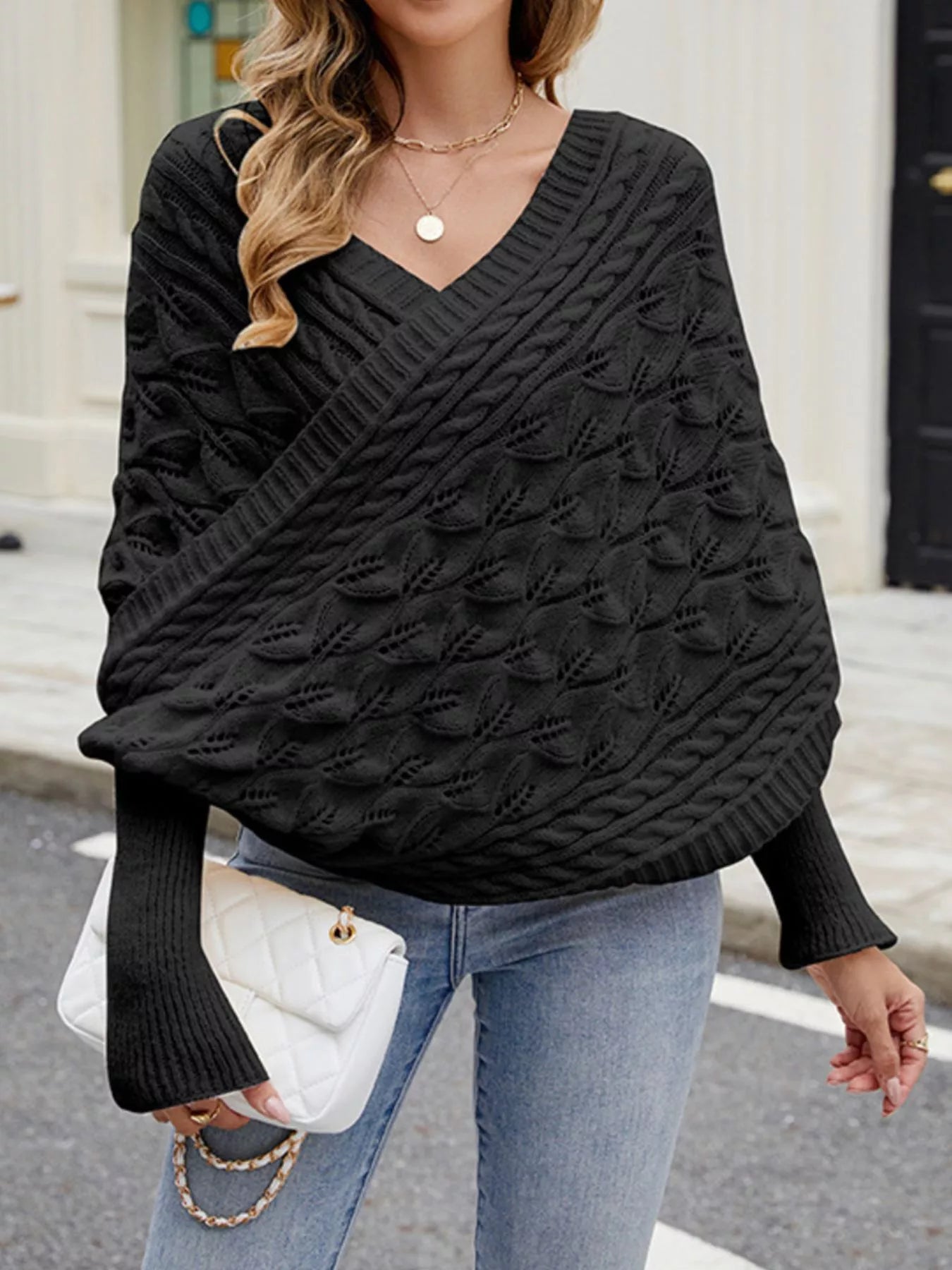 Cable Knit Batwing Sleeve Sweater