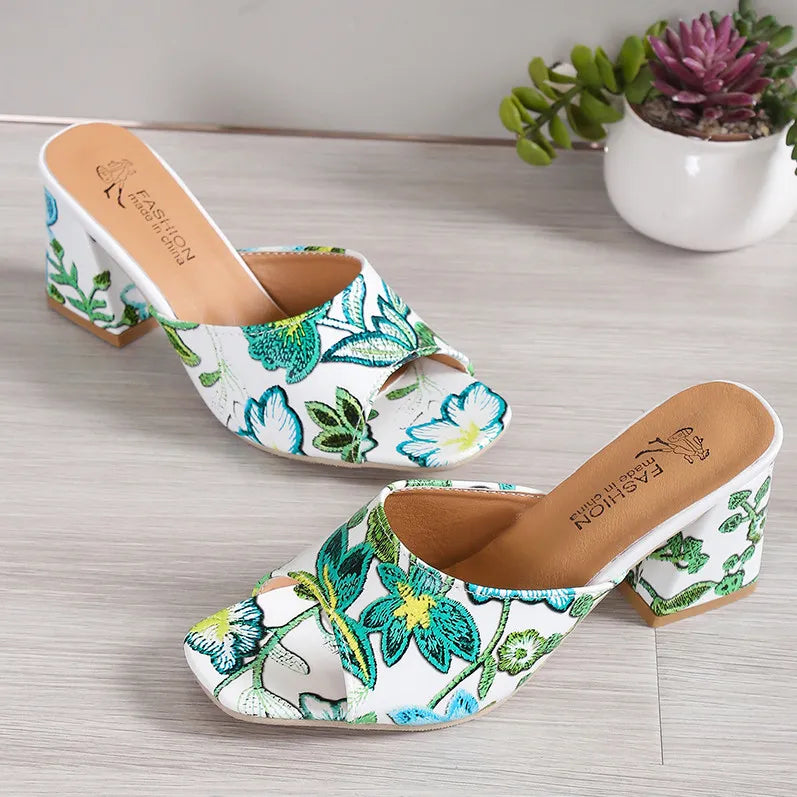 Printed Block Heels Sandals