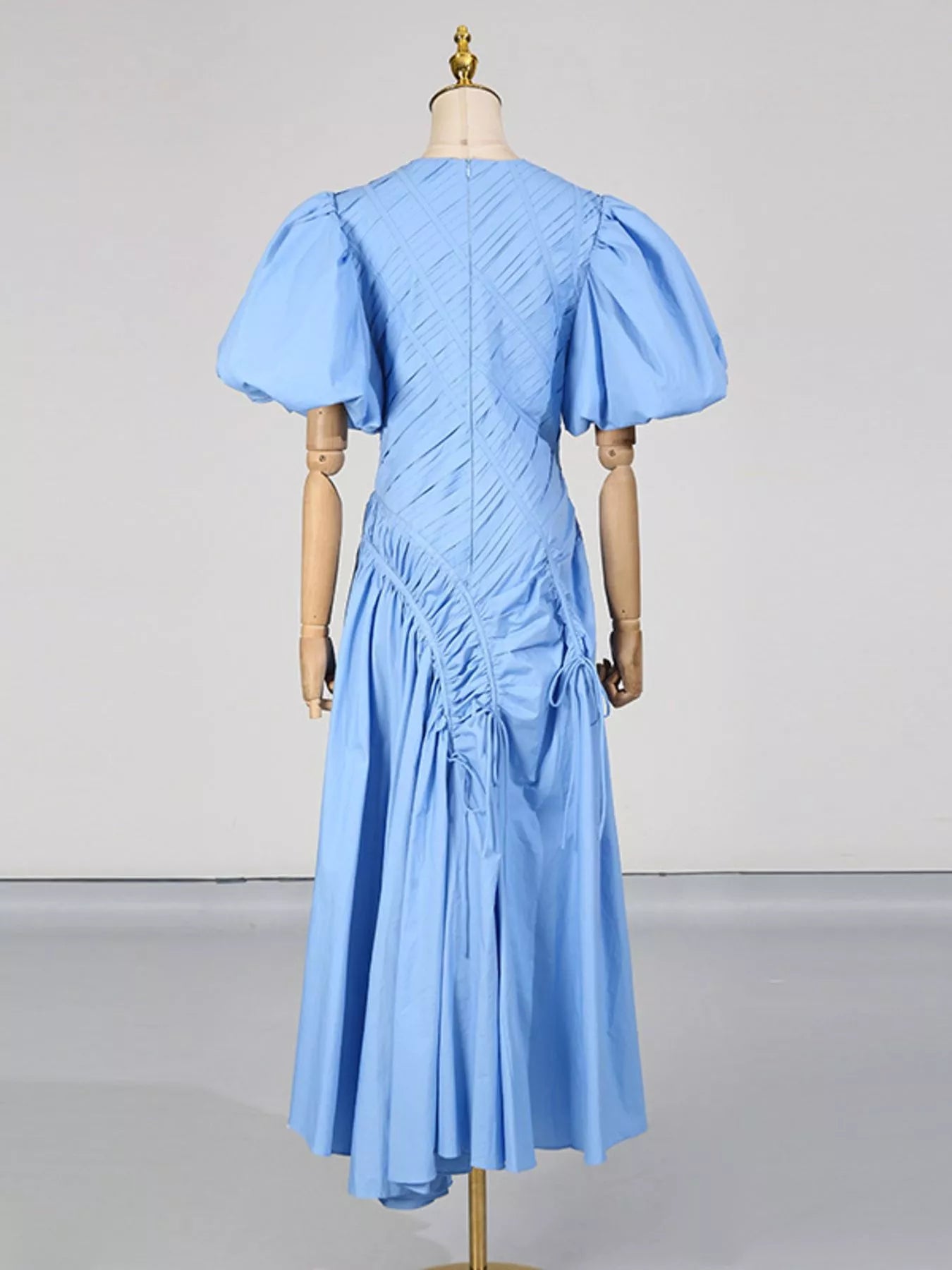 Puff Sleeve Ruched Midi Dress