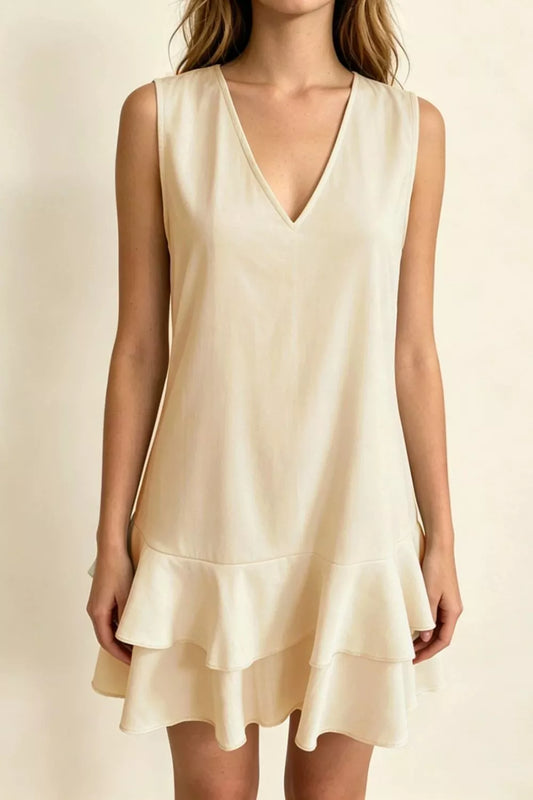 Full Size Sleeveless V-Neck Ruffle Hem Mini Dress Plus Size