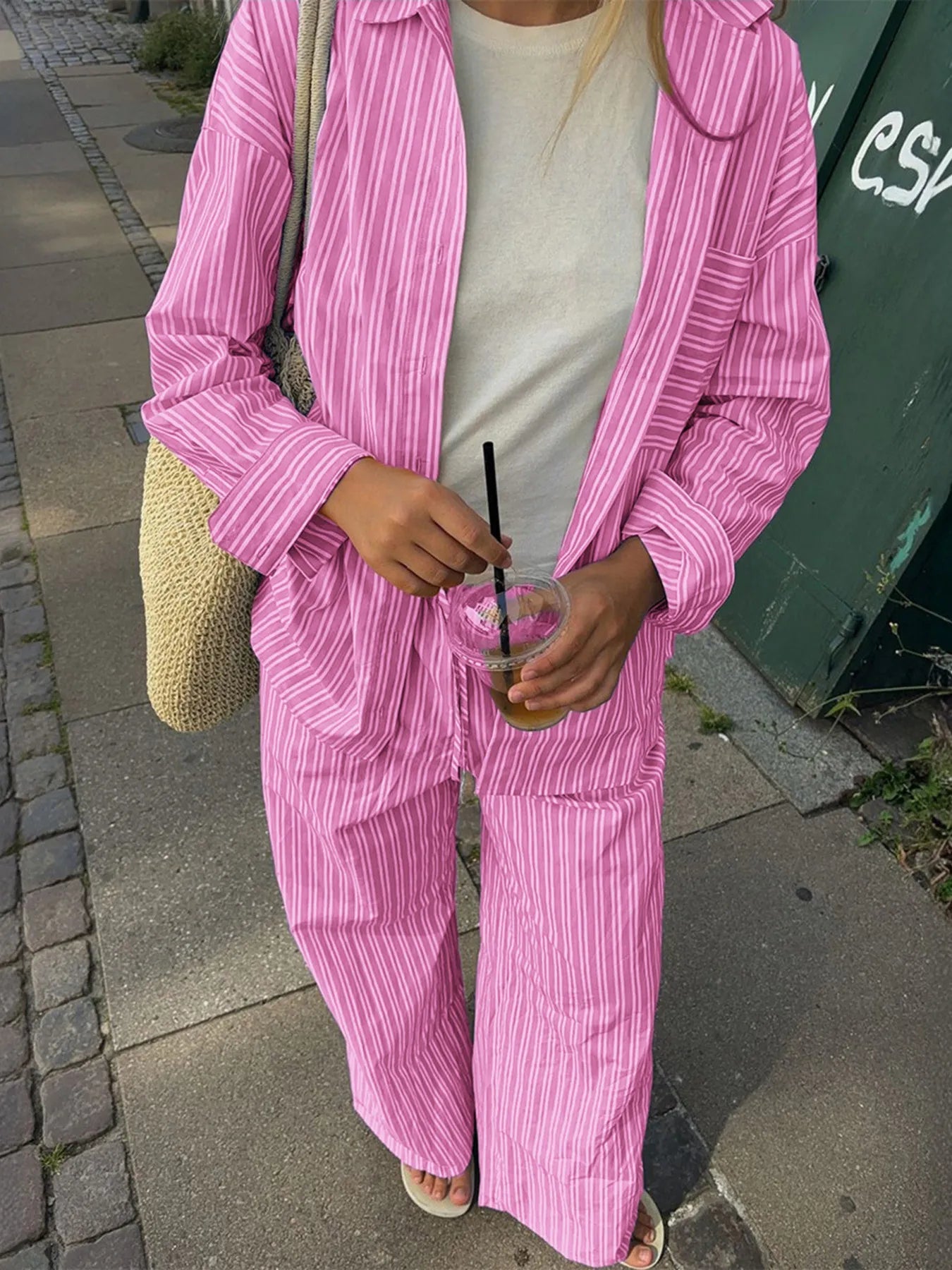 Striped Button Up Shirt and Pants Set
