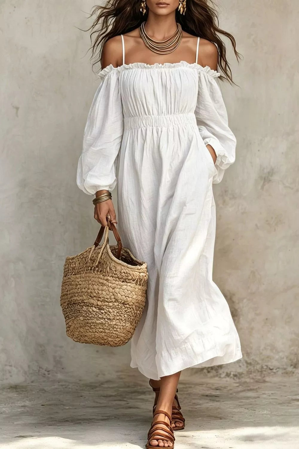Spaghetti Strap Balloon Sleeve Dress