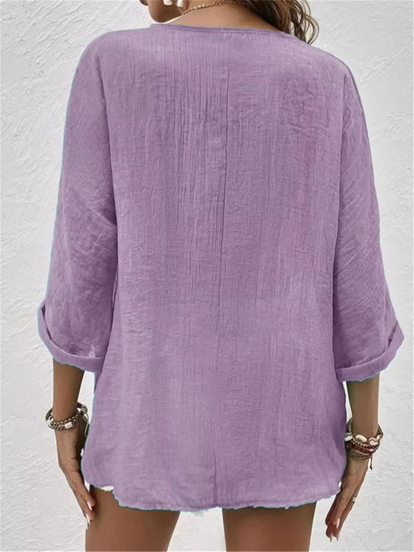 Full Size Casual V-Neck Button-Down Blouse Plus Size
