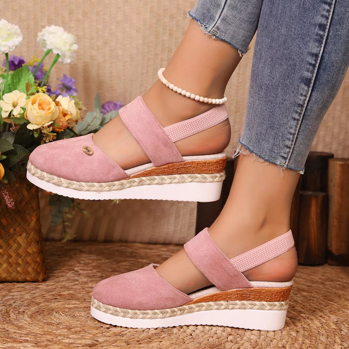 Espadrille Wedge Sandals with Ankle Strap
