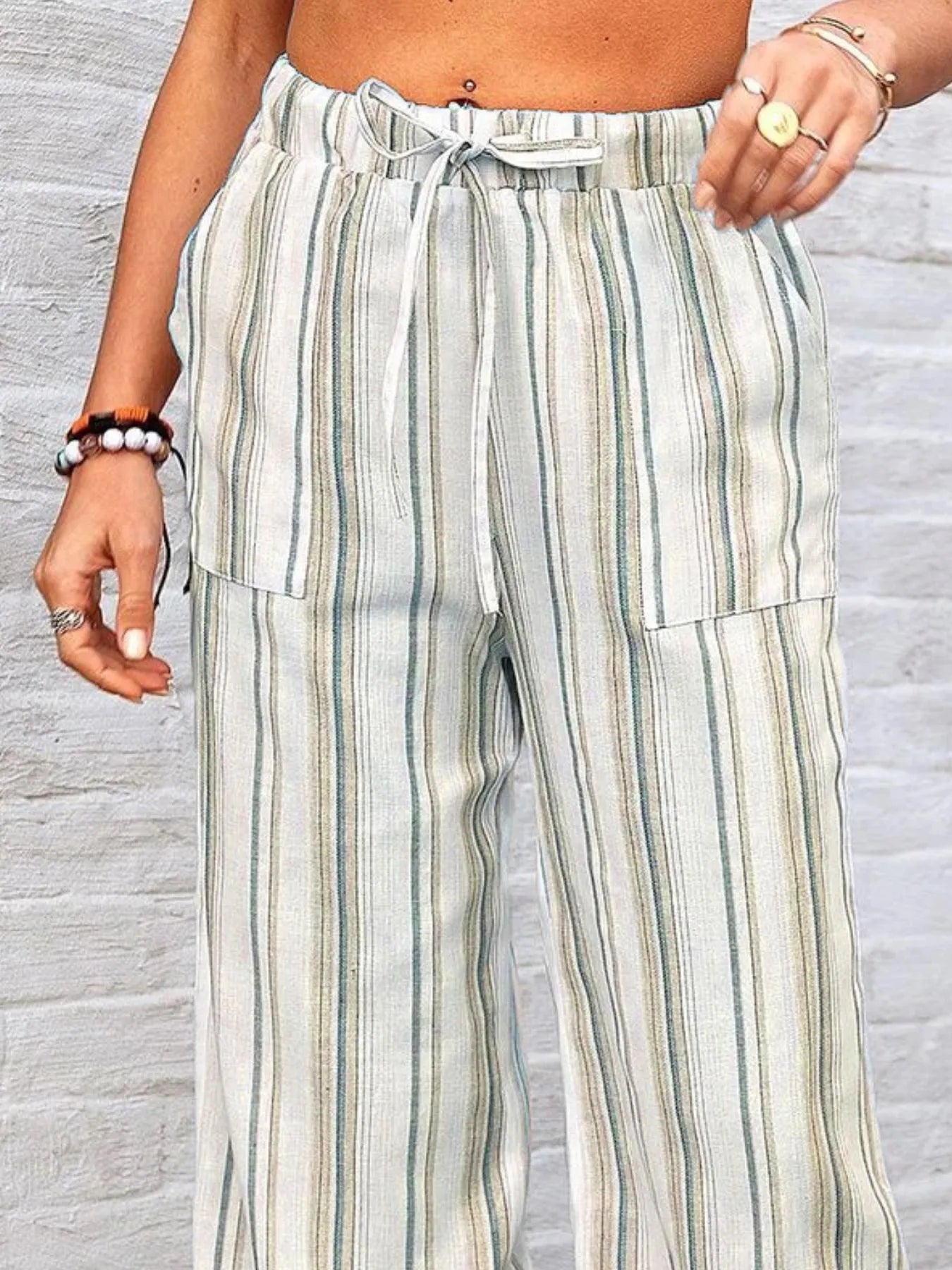 Full Size Striped Wide Leg Pants Plus Size