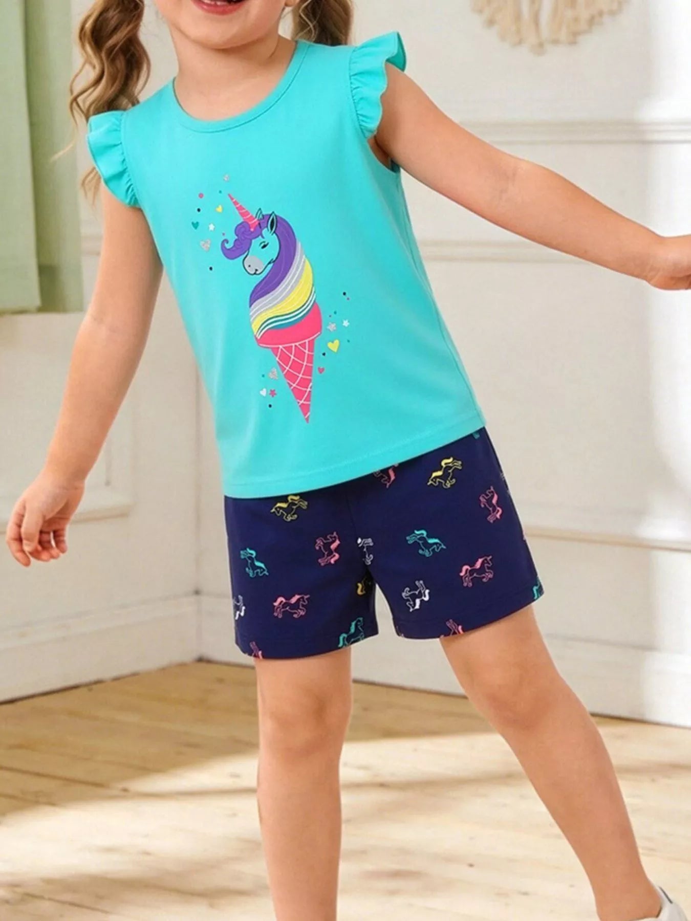 Children's Unicorn Ice Cream Top & Shorts Set