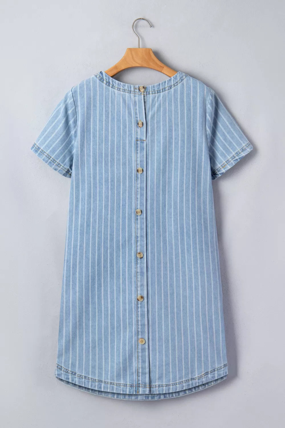 Stripe Buttoned Back T-Shirt Denim Mini Dress