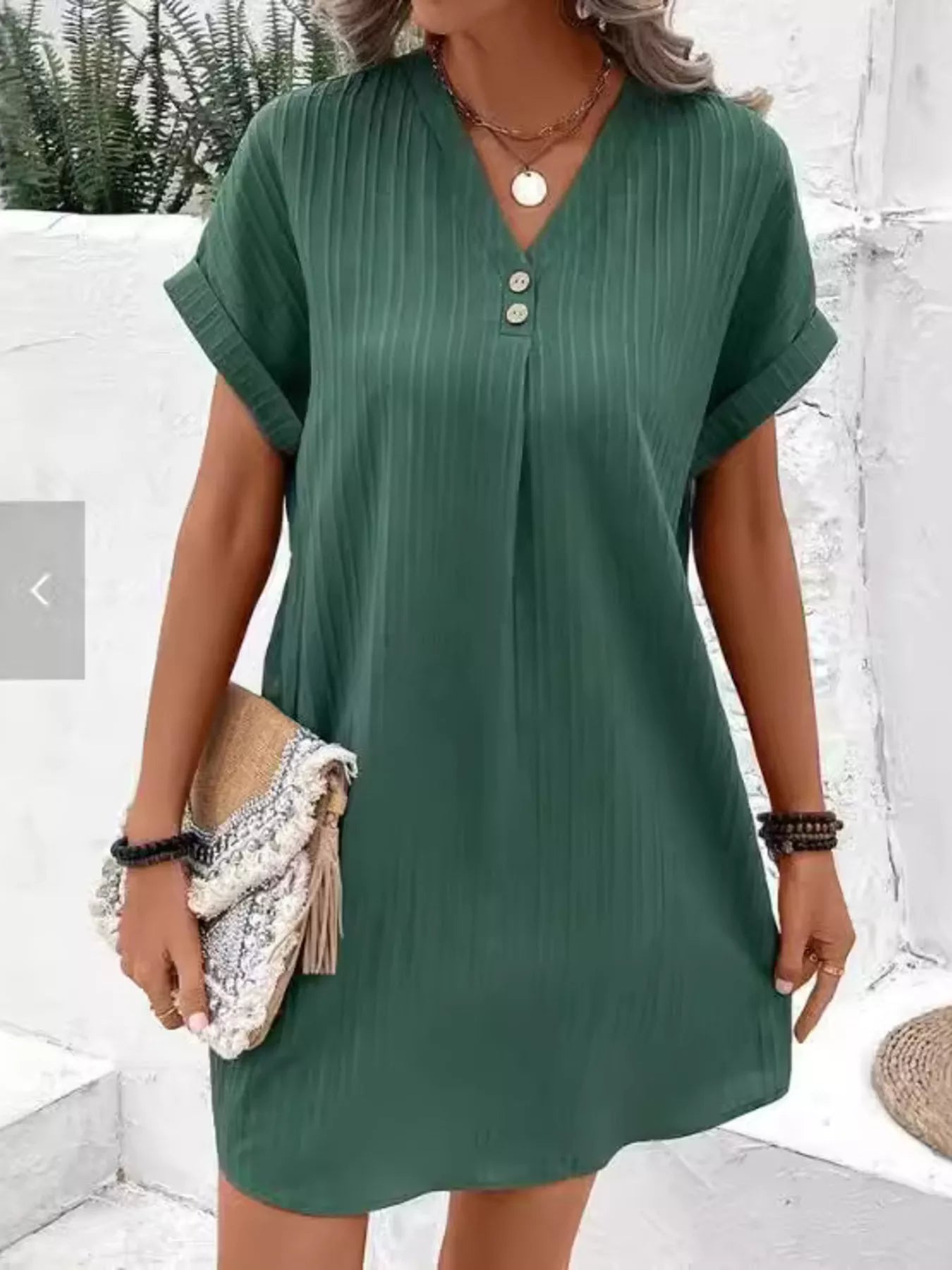 Full Size Casual V-Neck Short Sleeve Dress Plus Size