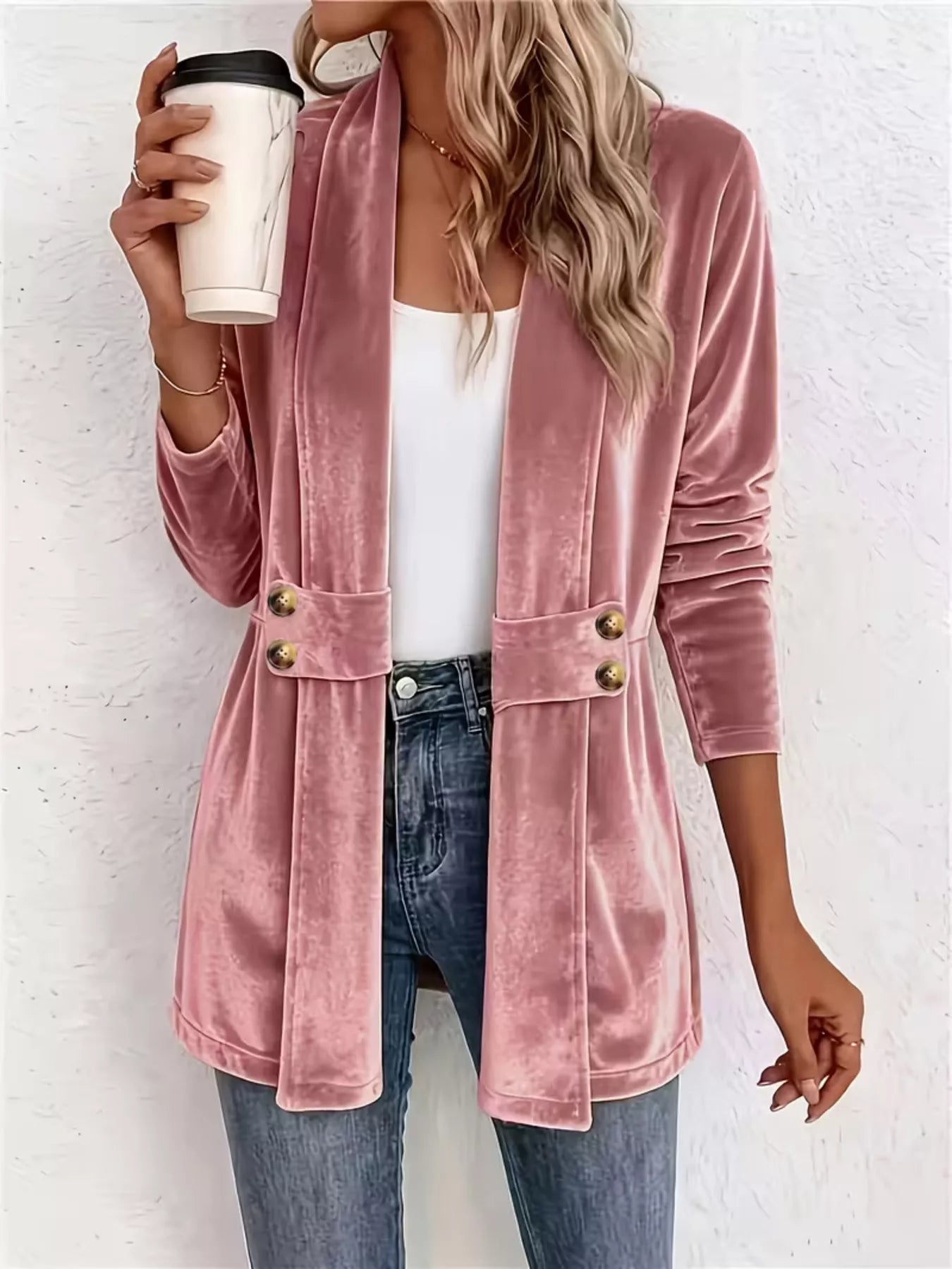 Elegant Velvet Open-Front Outerwear