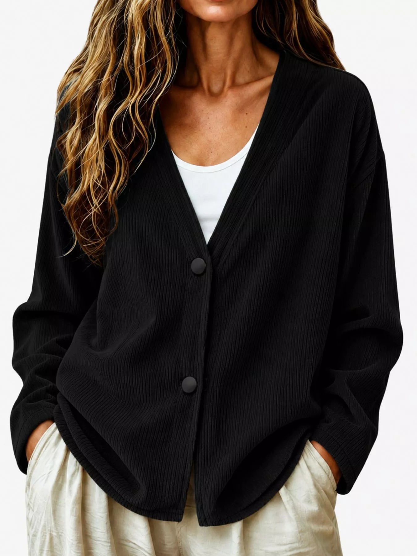 Casual Corduroy Button-Up Cardigan