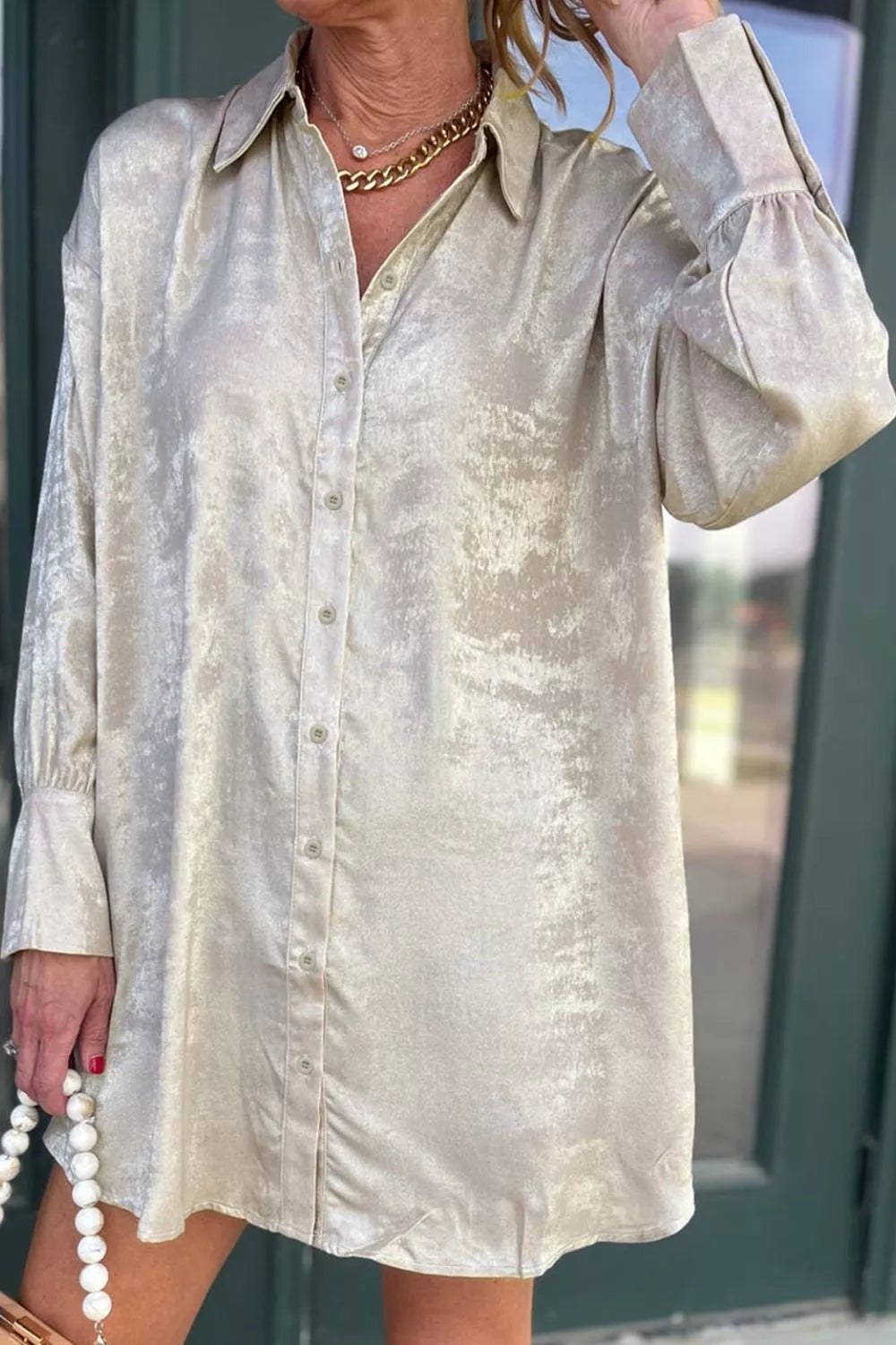 Solid Pattern Mini Length One Piece Long Sleeve Shift Dress