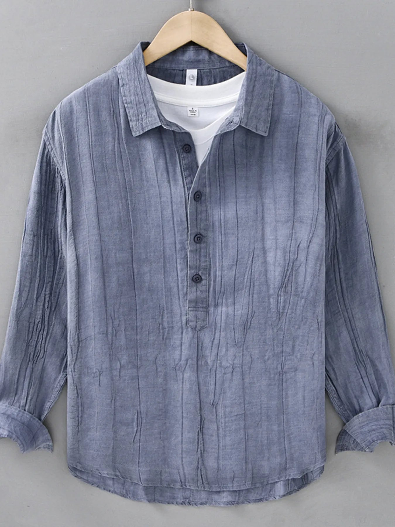Men's Plus Size Button Detail Long Sleeve Blouse