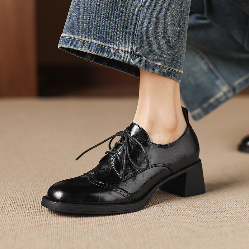 Brogue Lace-Up Oxford Pumps | Block Heel | Women's Chunky Heel Oxfords