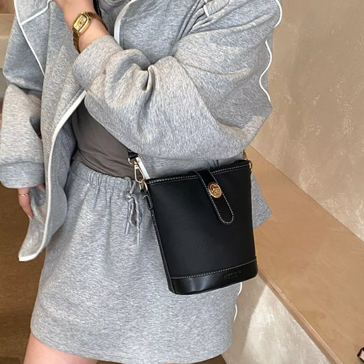 Bucket Leather Crossbody Bag