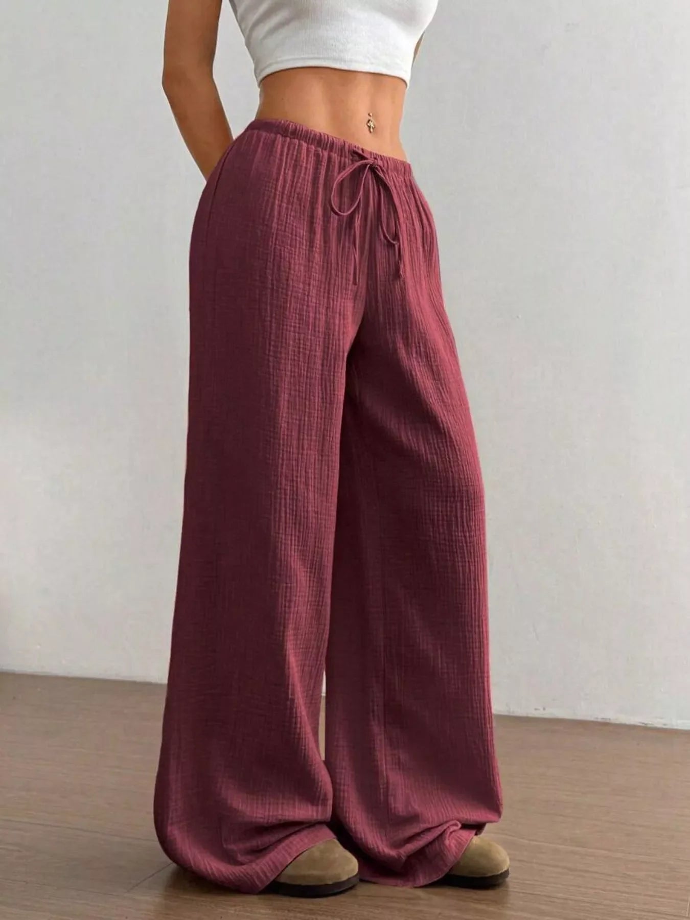 Wide-Leg Drawstring Pants