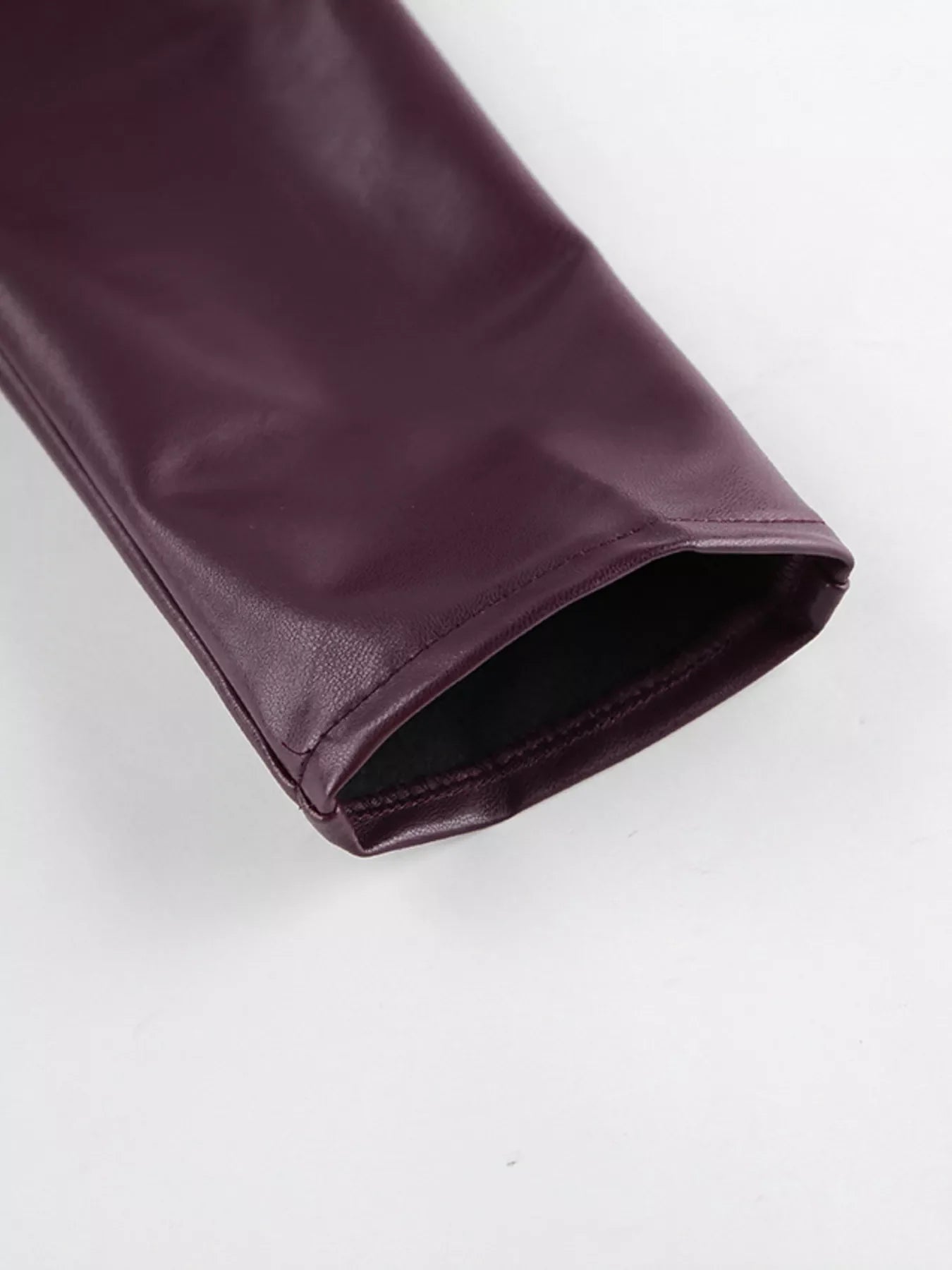 Stand Collar Belted Faux Leather Jacket