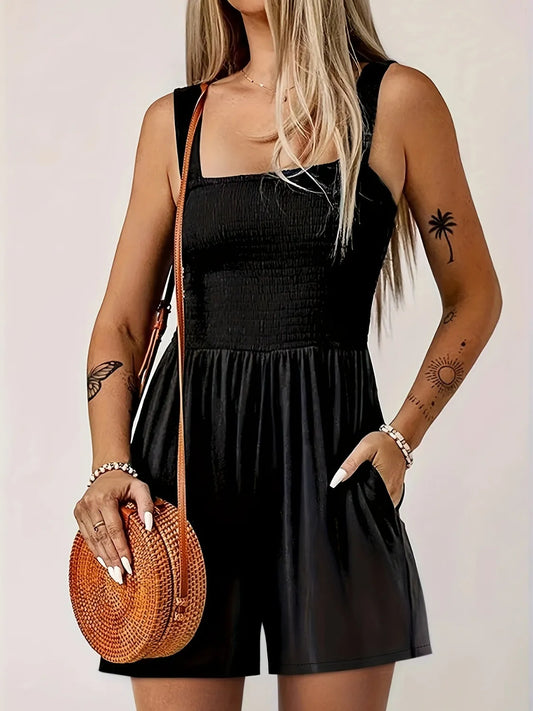 Full Size Smocked Wide Strap Romper Plus Size