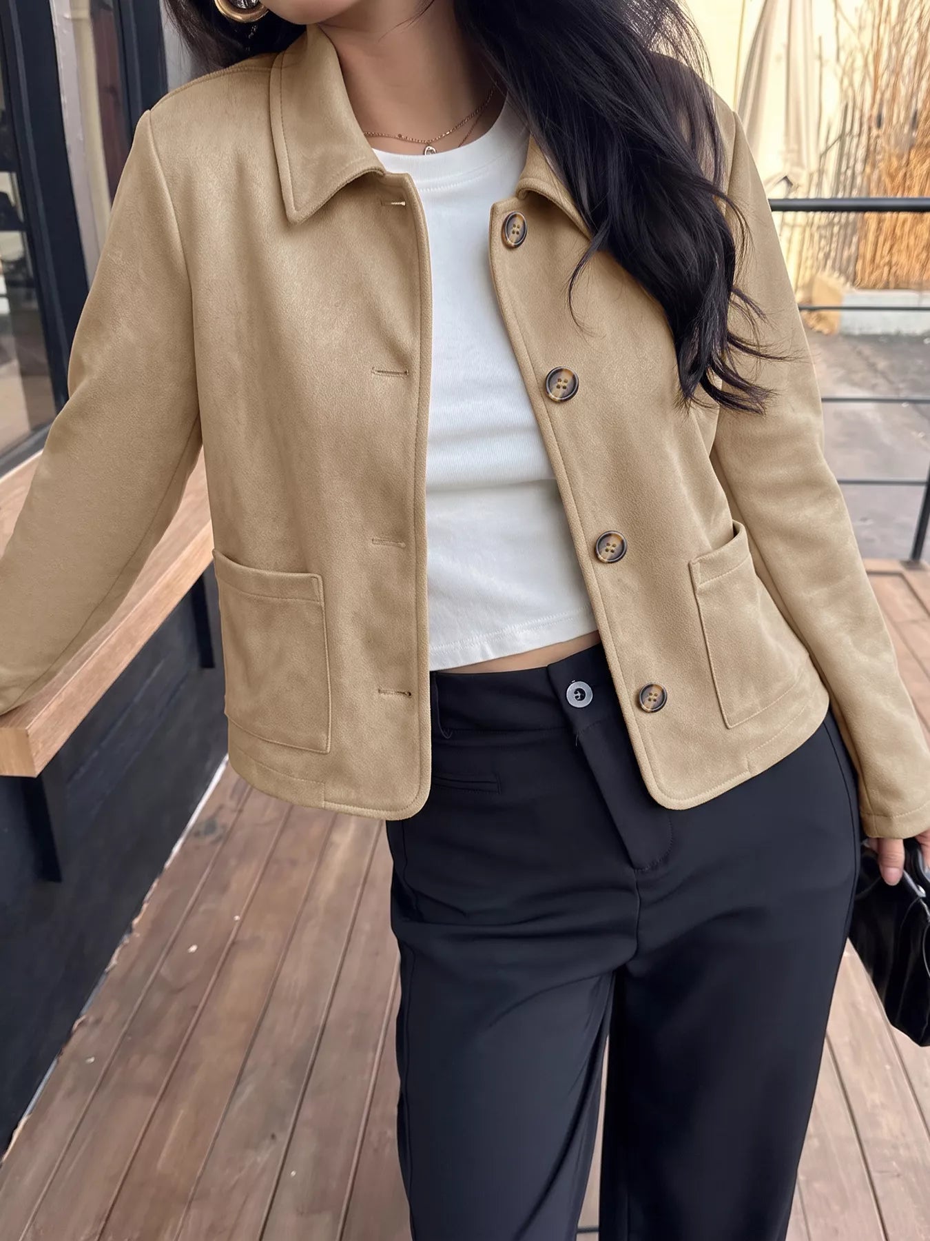 Collared Neck Button Up Jacket