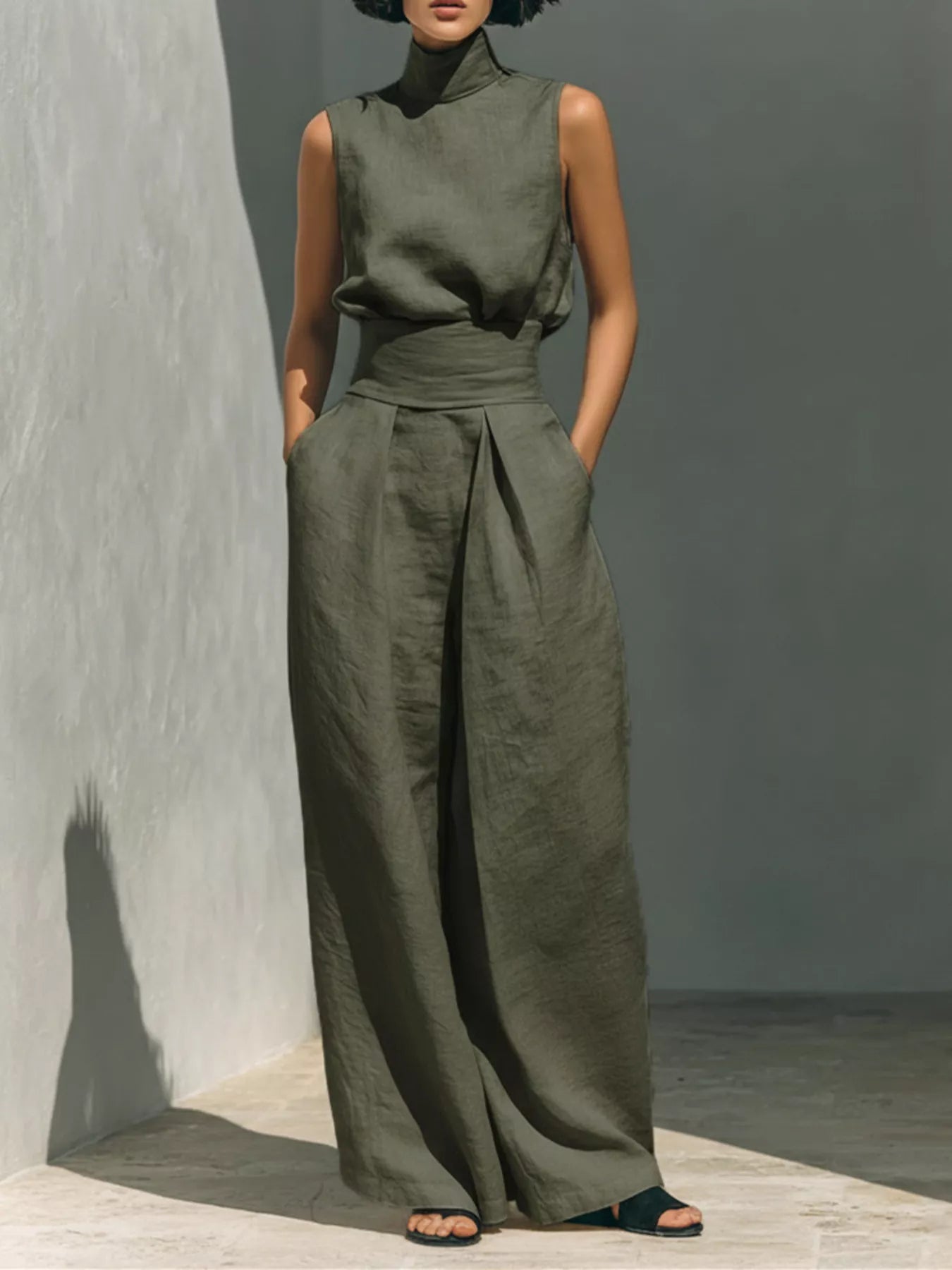 Full Size Sleeveless Wide-Leg Jumpsuit with Smocked Waist Plus Size