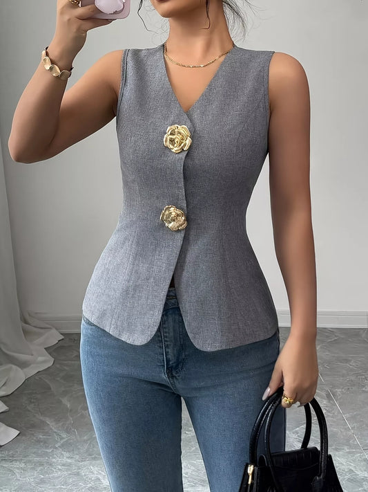 Flower Button Vest Coat