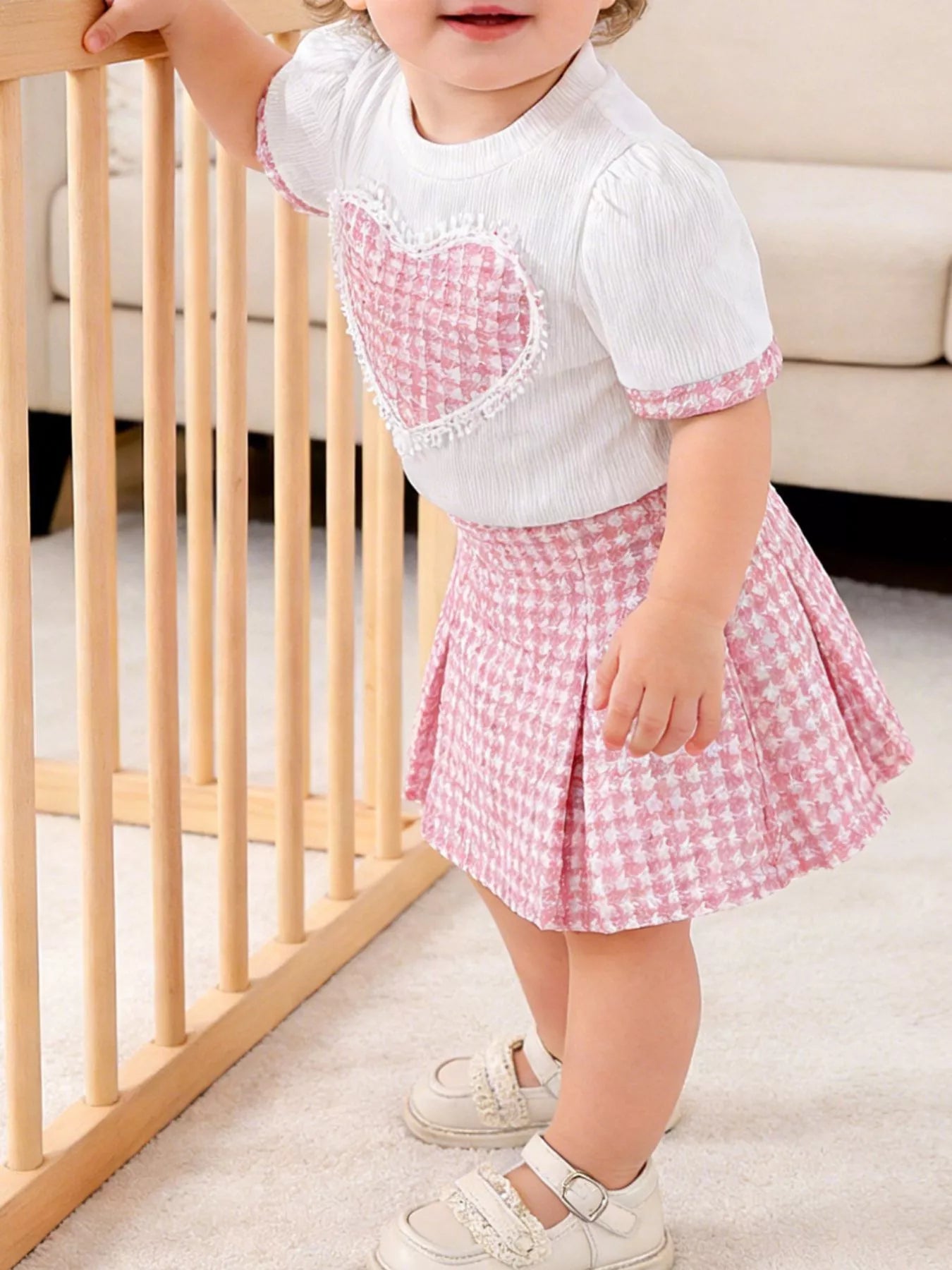 Children's Heart Short Sleeve Top and Skirt Set