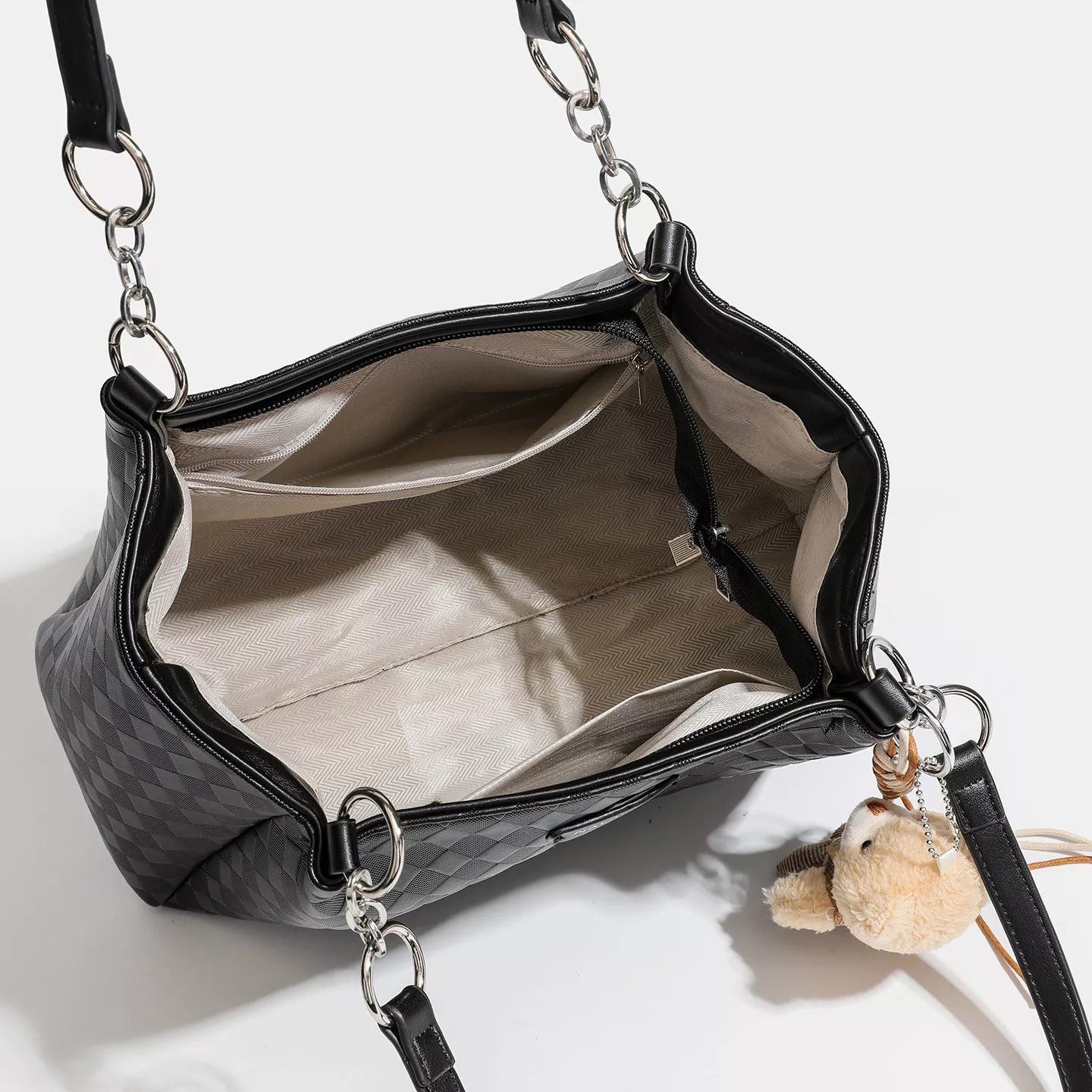 Bear Charm Leather Tote Bag