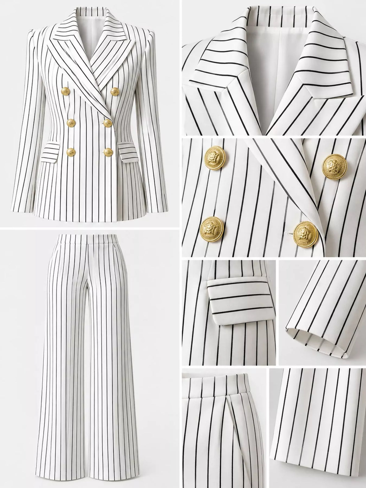 Double-Breasted Pinstripe Blazer and Wide-Leg Pants Set