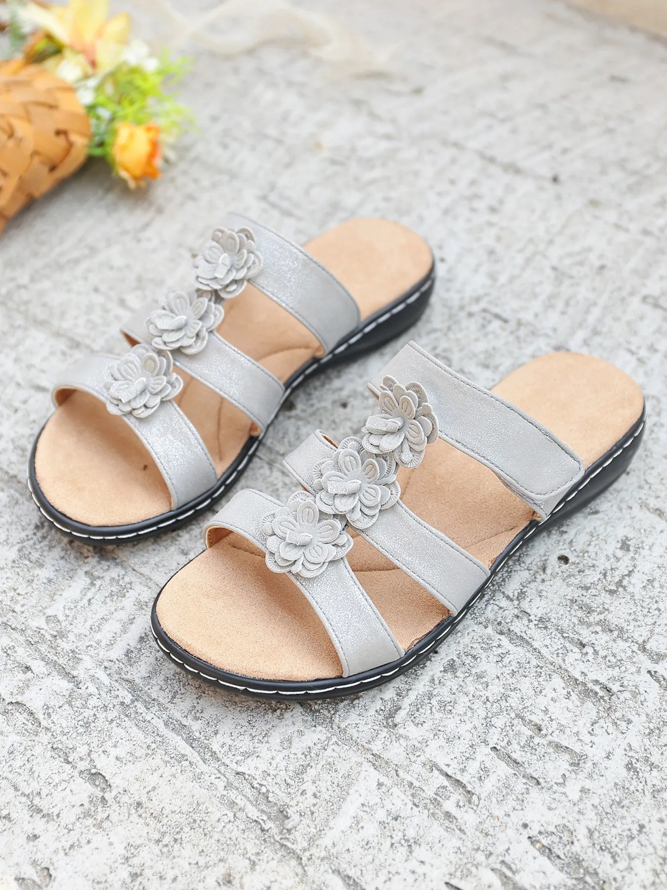 Flower Multi-Strap Flat Sandals