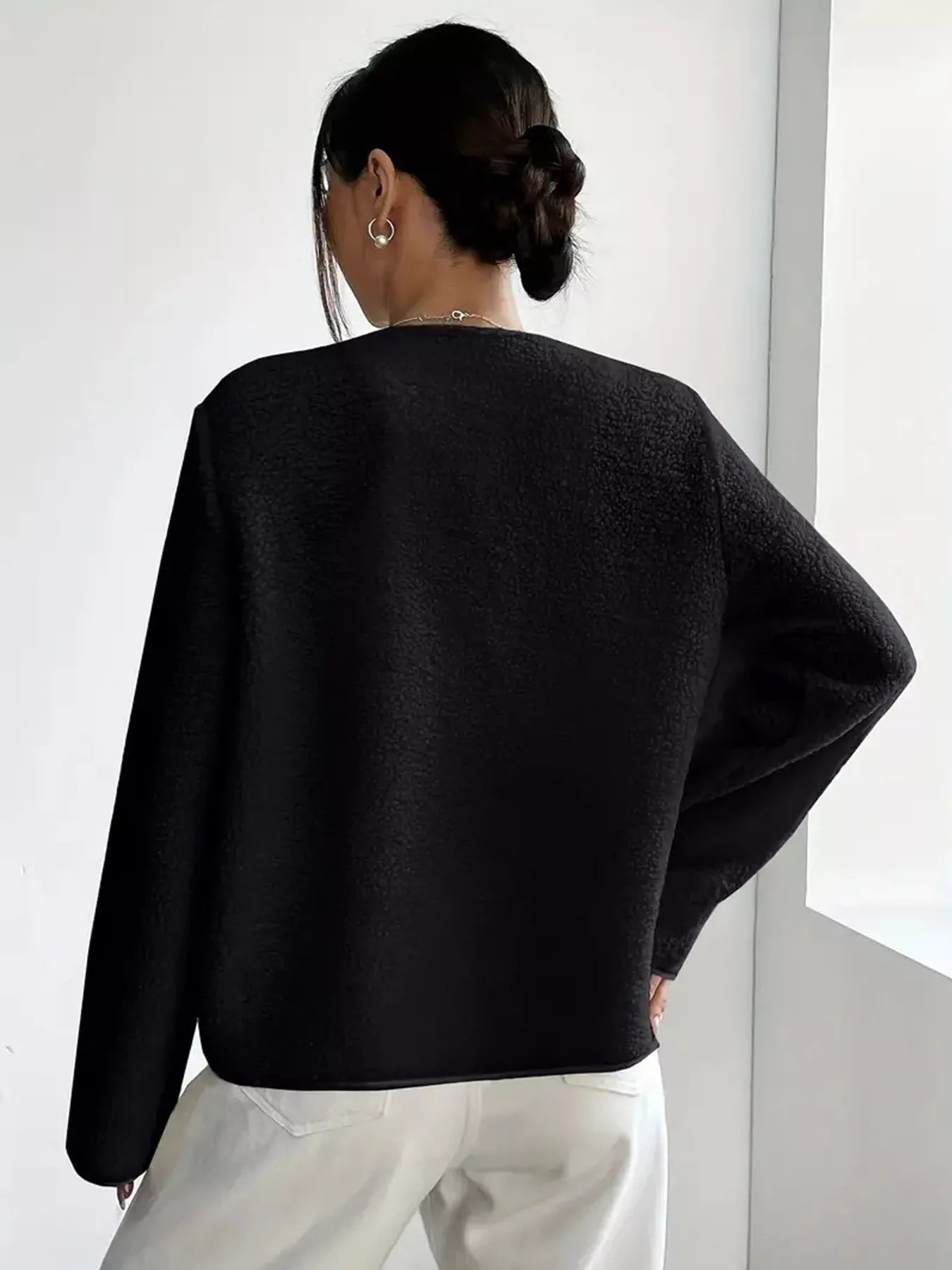 Full Size Textured Button-Up Fleece Outerwear Plus Size