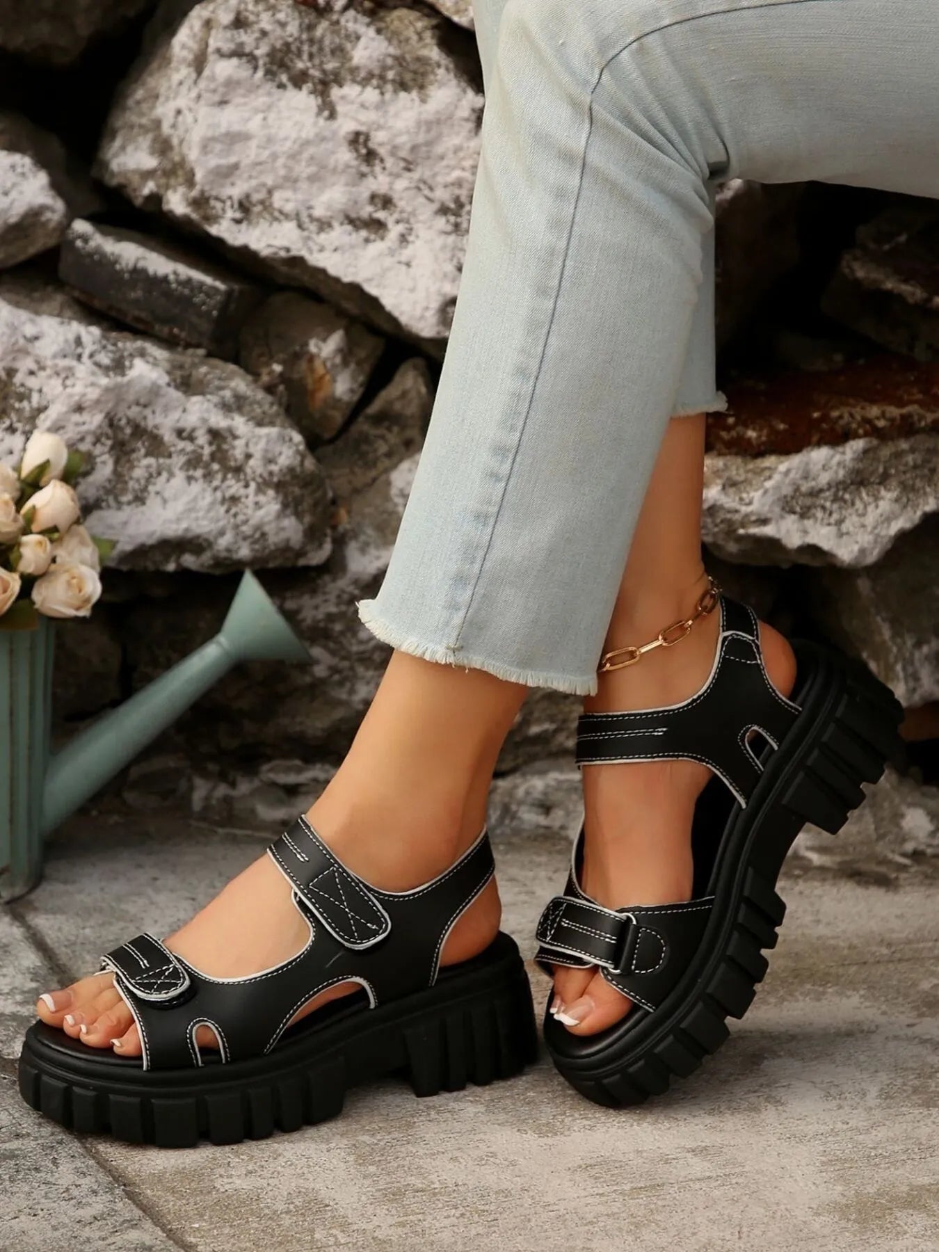 Platform Chunky Velcro Strap Sandals