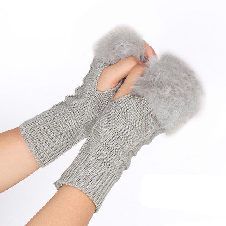 Knitted Gloves Fur Mid Length Half Finger Computer Gloves - Keeps Hands Warm With Soft Acrylic